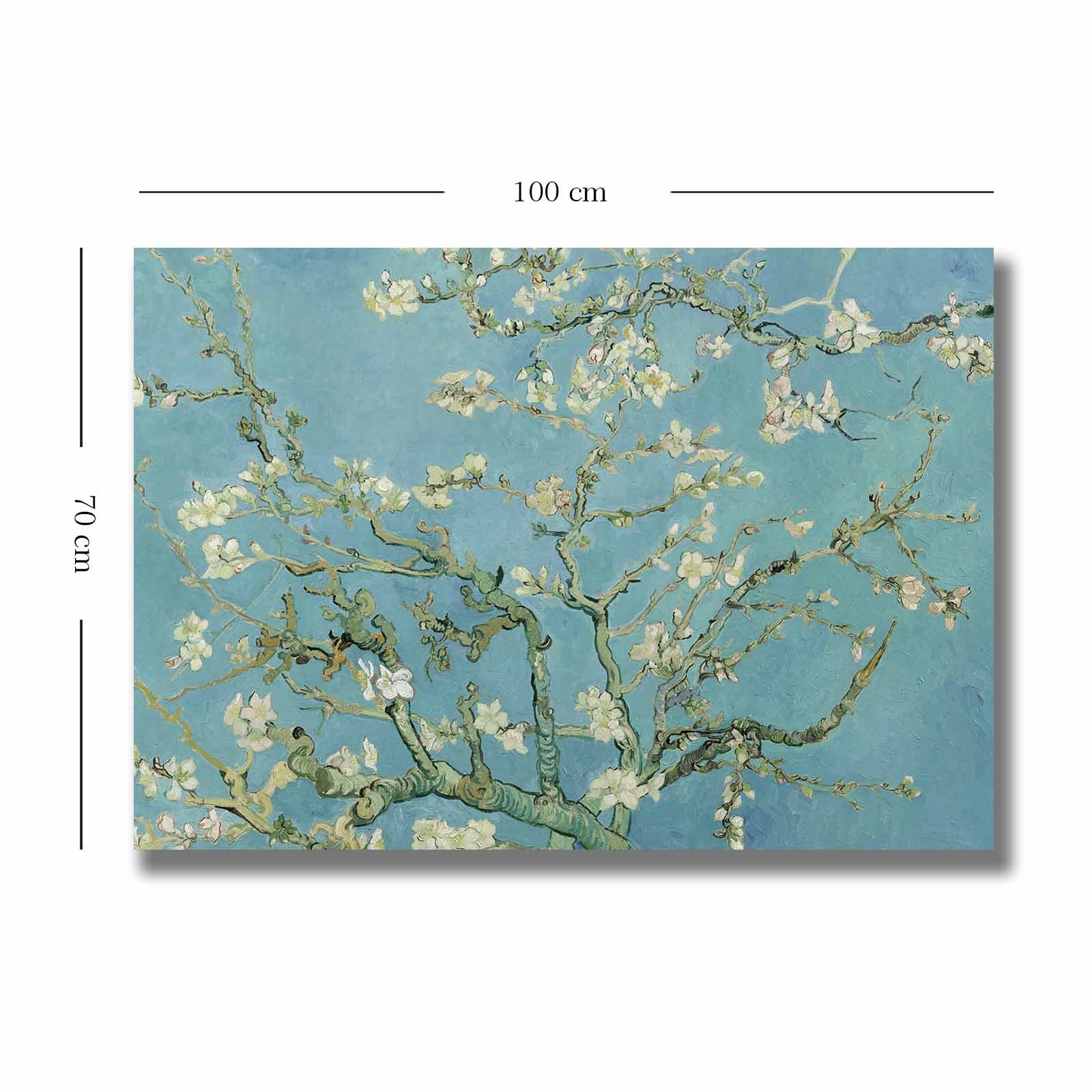 Pintura decorativa em tela "Flores de Amendoeira" de Vincent Van Gogh, 70 x 100 cm | 100% tela, 100% moldura de madeira (2,8 cm de espessura) | Arte elegante para decoração de casa