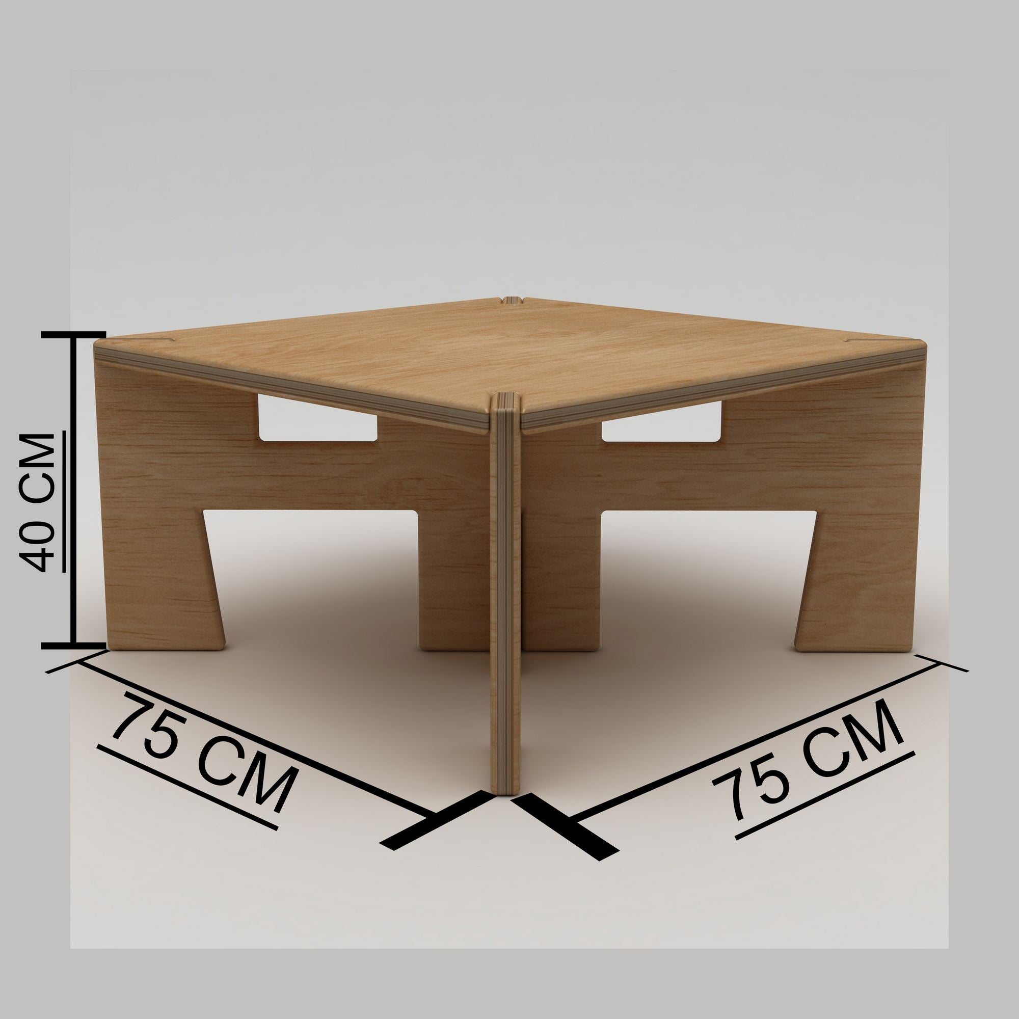 Mesa de Centro em Madeira Natural de Bétula - 75x40x75cm - Suporta 180kg - Fácil Montagem