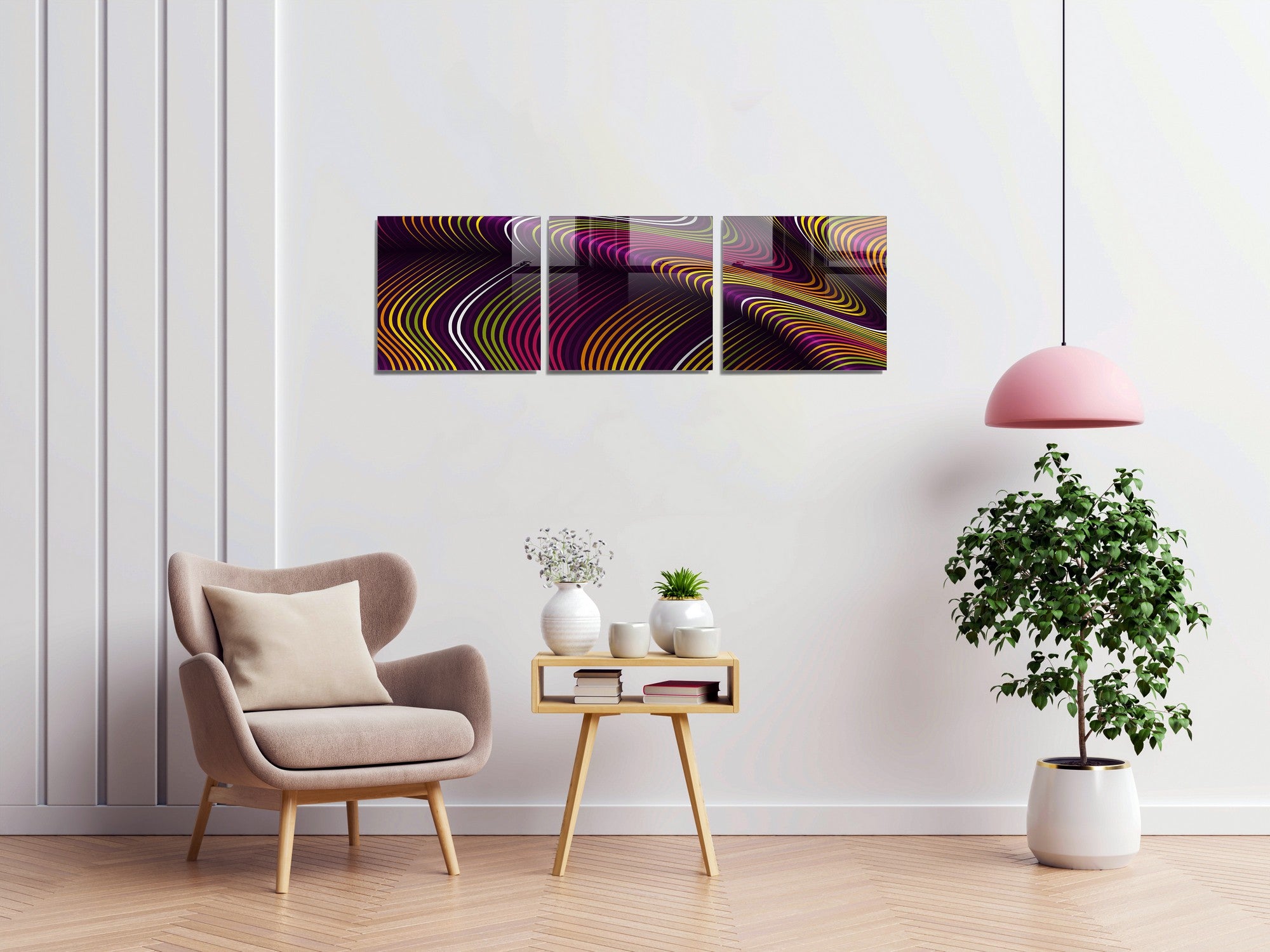 Conjunto de 3 Quadros Decorativos em Vidro Temperado Multicolor - 40x40cm - Arte Moderna para Decoração de Interiores