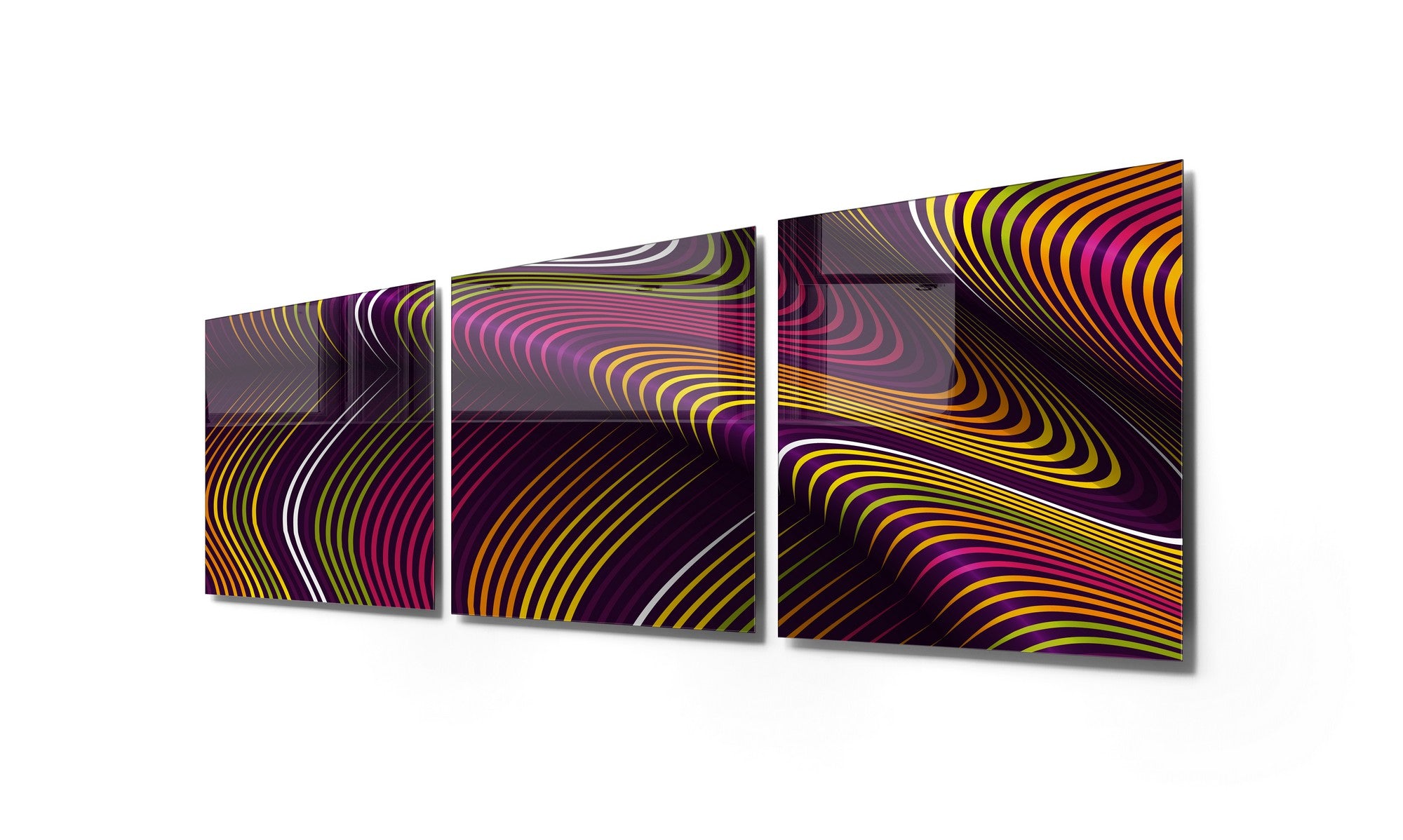 Conjunto de 3 Quadros Decorativos em Vidro Temperado Multicolor - 40x40cm - Arte Moderna para Decoração de Interiores