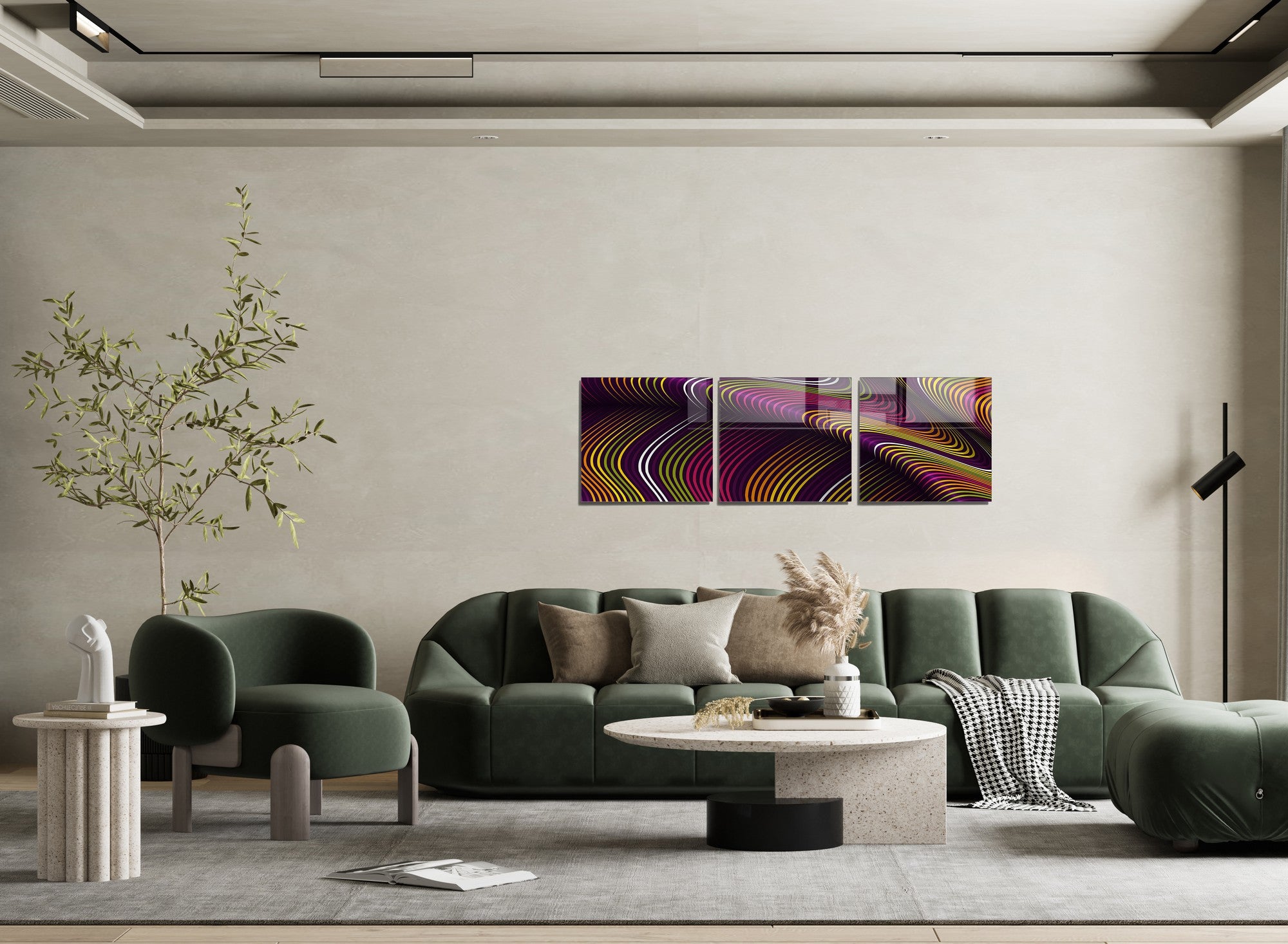 Conjunto de 3 Quadros Decorativos em Vidro Temperado Multicolor - 60x60cm cada