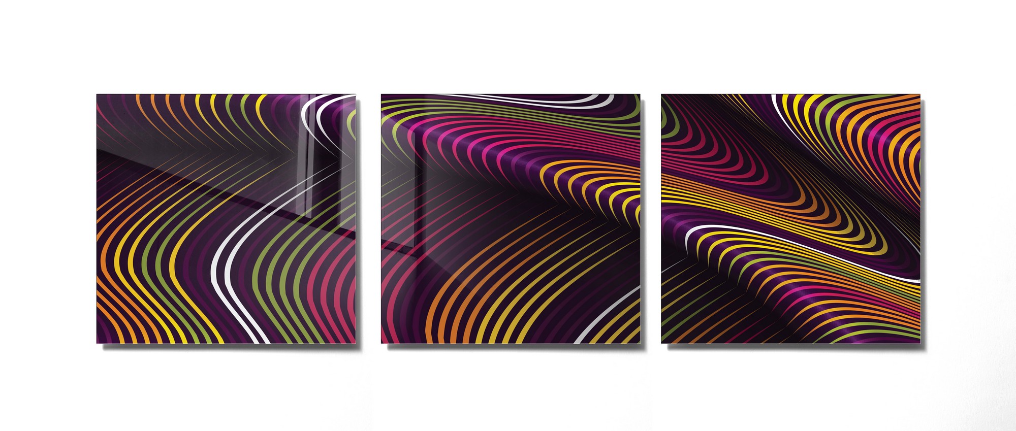 Conjunto de 3 Quadros Decorativos em Vidro Temperado Multicolor - 60x60cm cada