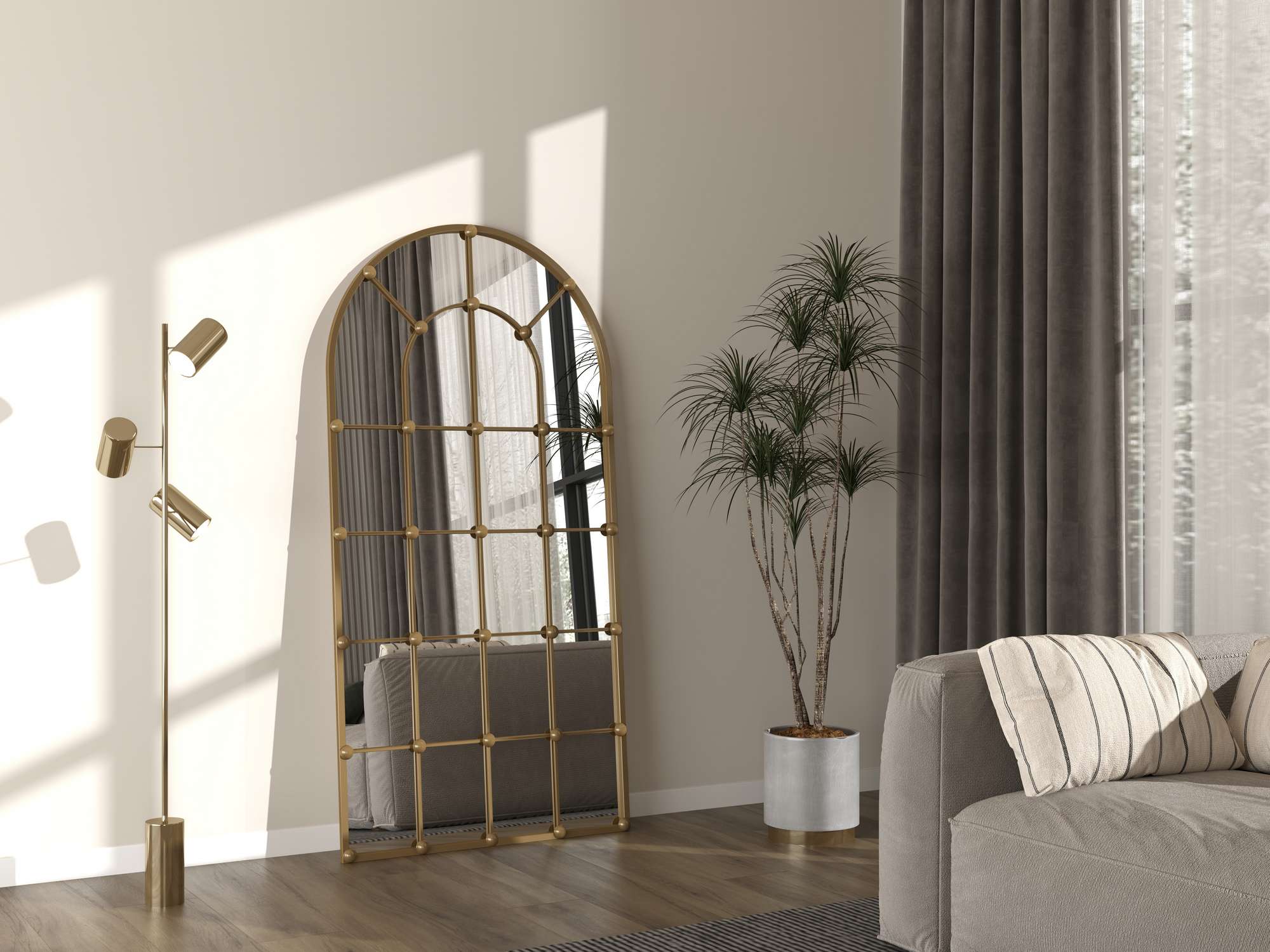 Espelho Cheval Dourado 180cm - Metal Premium com Fixação de Parede