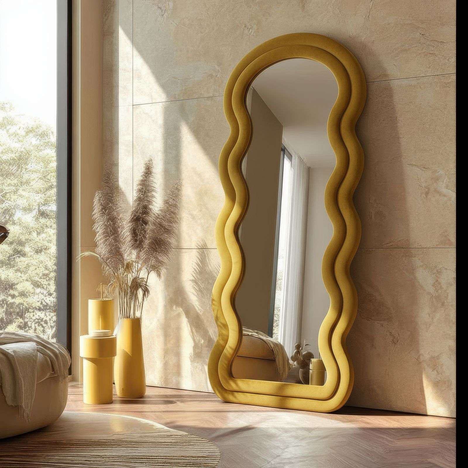Espelho Cheval Amarelo 170cm - MDF com Fixação de Parede Incluída