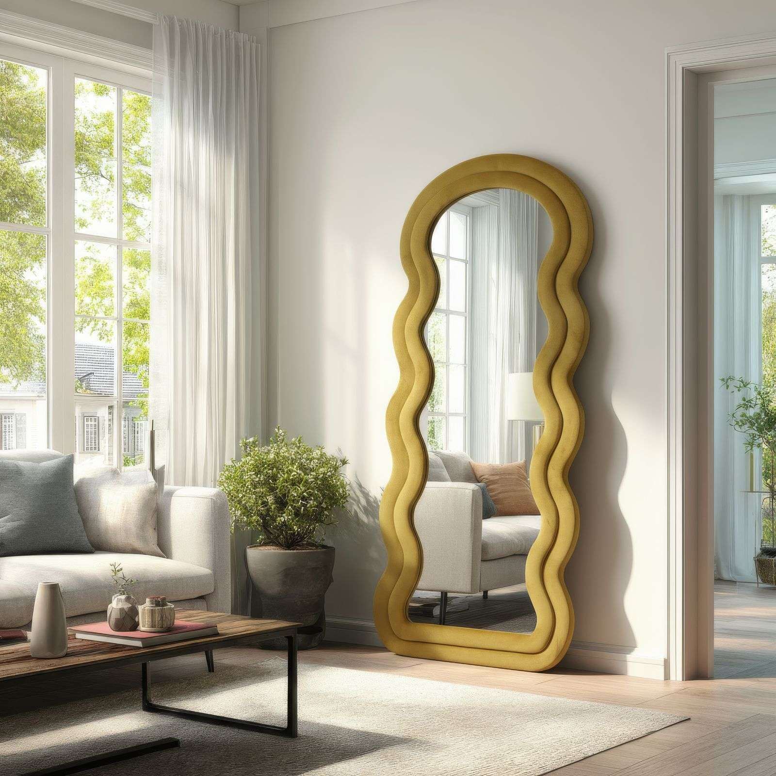 Espelho Cheval Amarelo 170cm - MDF com Fixação de Parede Incluída