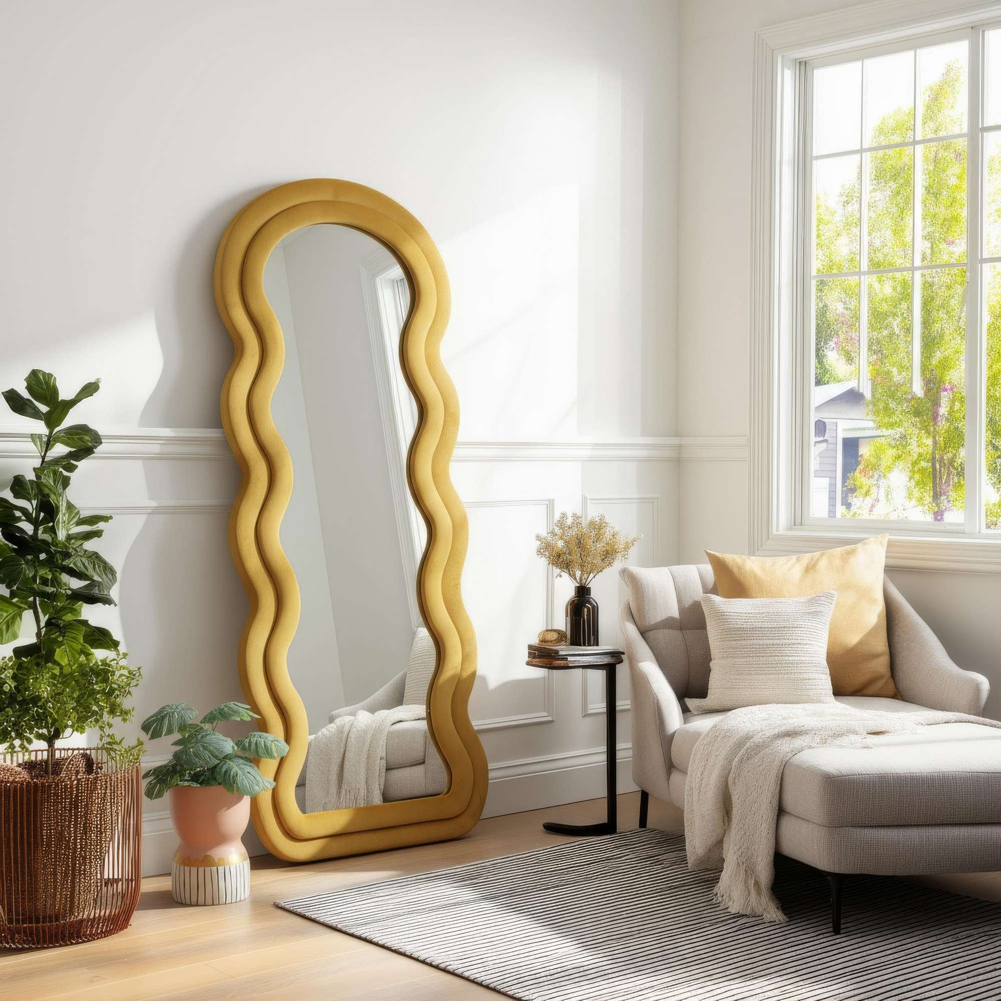 Espelho Cheval Amarelo 170cm - MDF com Fixação de Parede Incluída