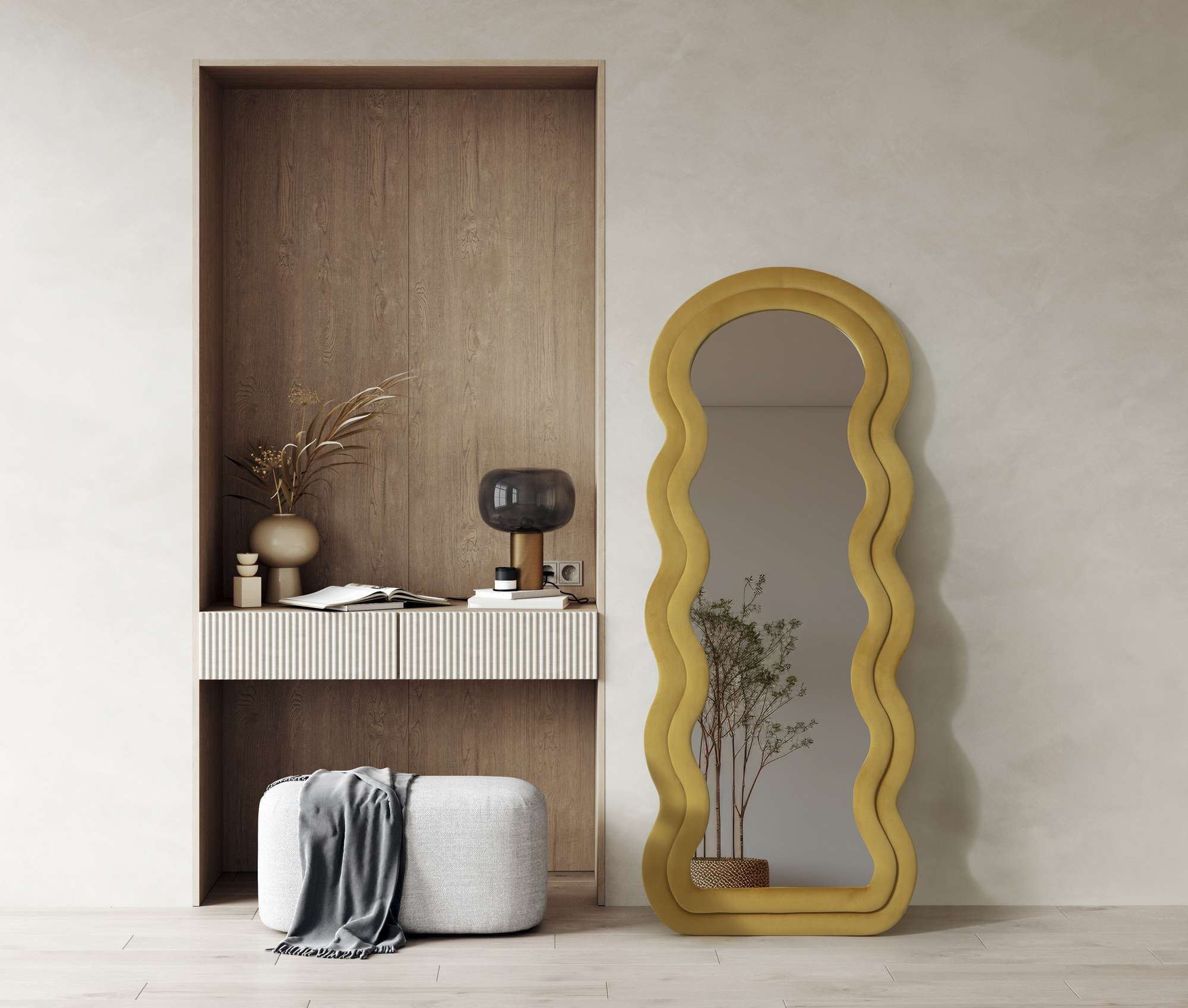 Espelho Cheval Amarelo 170cm - MDF com Fixação de Parede Incluída