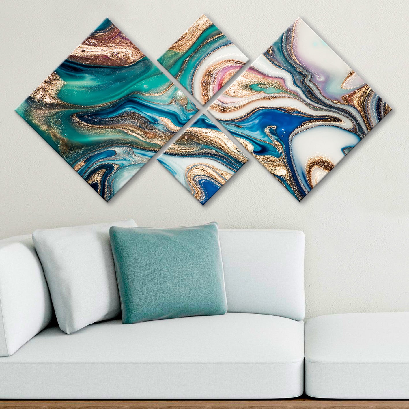 Pinturas Decorativas Elegantes em MDF (4 Peças), 100% MDF, Impressão UV, 40x40 cm e 20x20 cm | Tamanho Total: 60x115 cm | Fácil de Pendurar na Parede com Fita Dupla Face