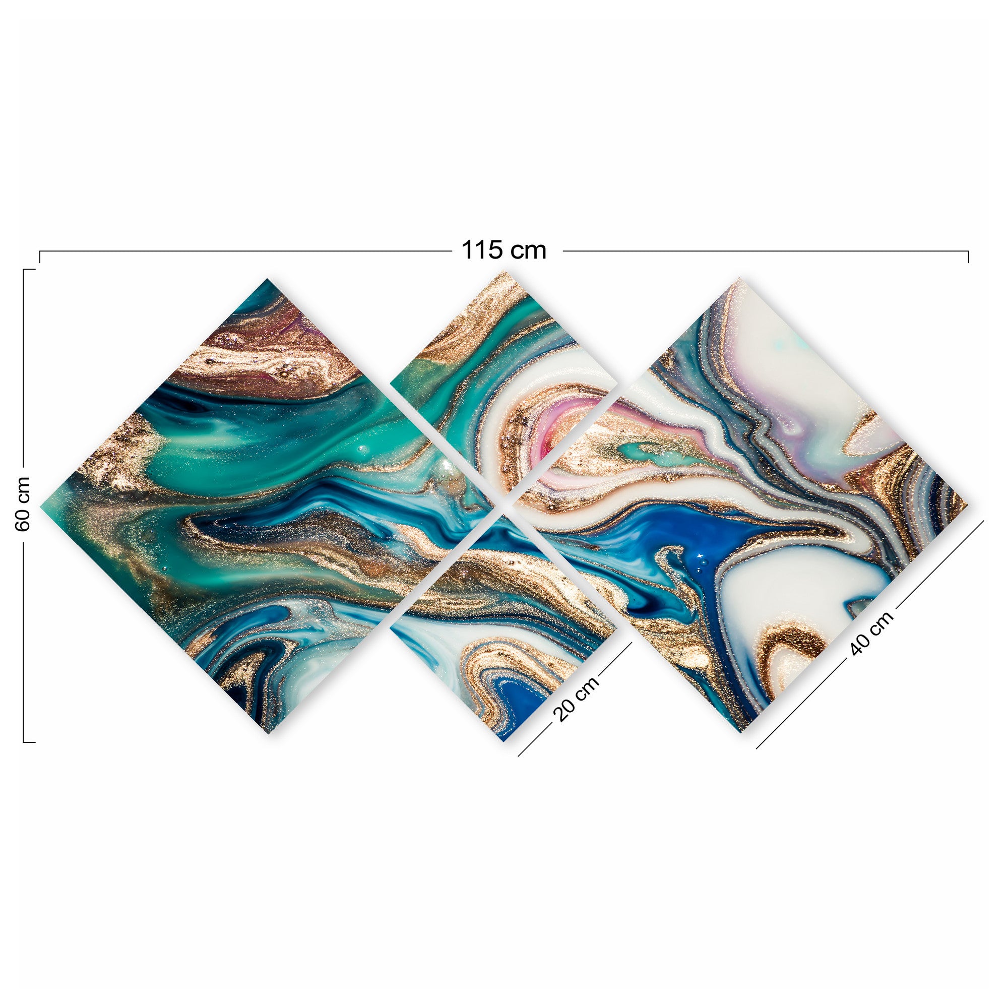Pinturas Decorativas Elegantes em MDF (4 Peças), 100% MDF, Impressão UV, 40x40 cm e 20x20 cm | Tamanho Total: 60x115 cm | Fácil de Pendurar na Parede com Fita Dupla Face