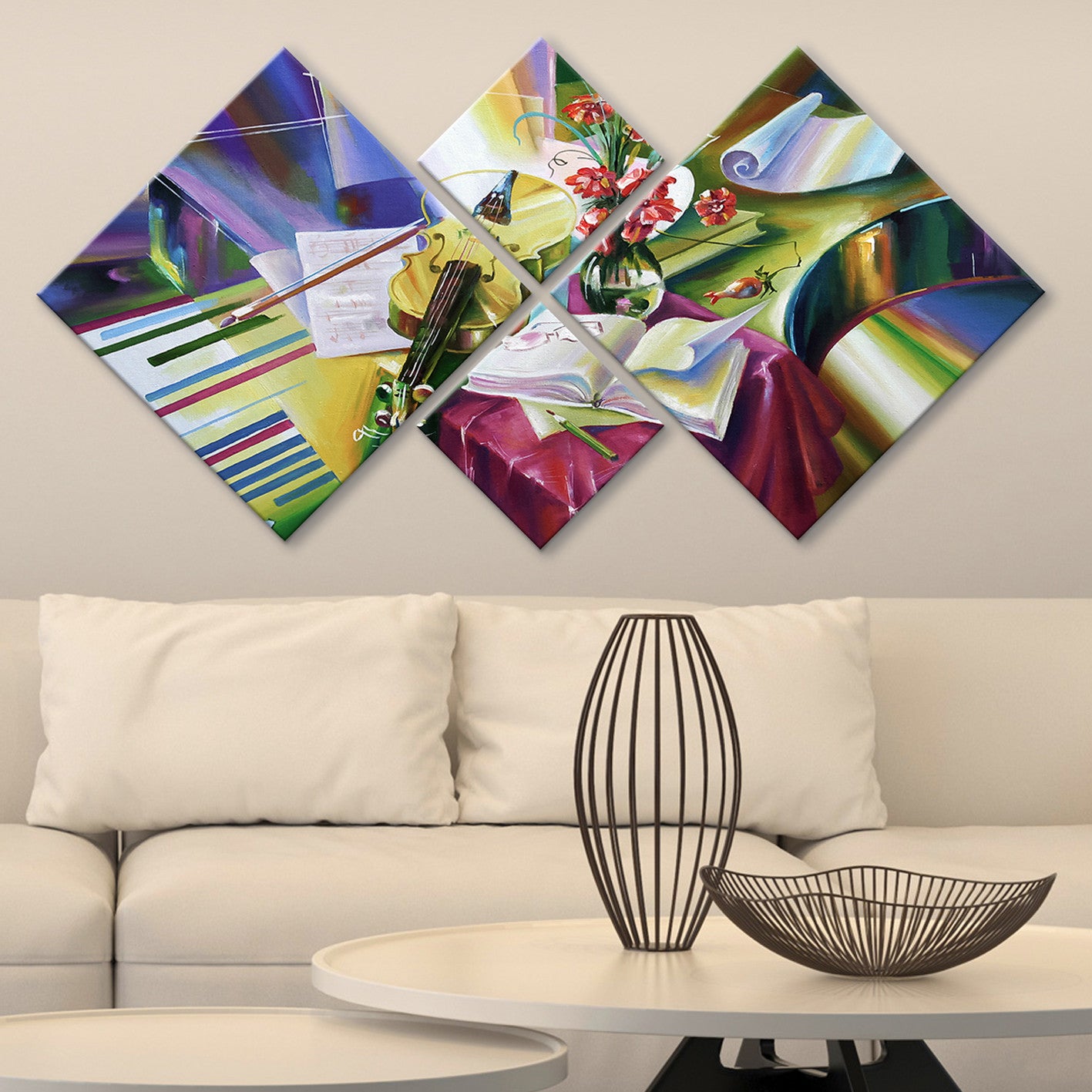 Conjunto Decorativo MDF Multicolor 4 Peças - Impressão UV Premium para Parede
