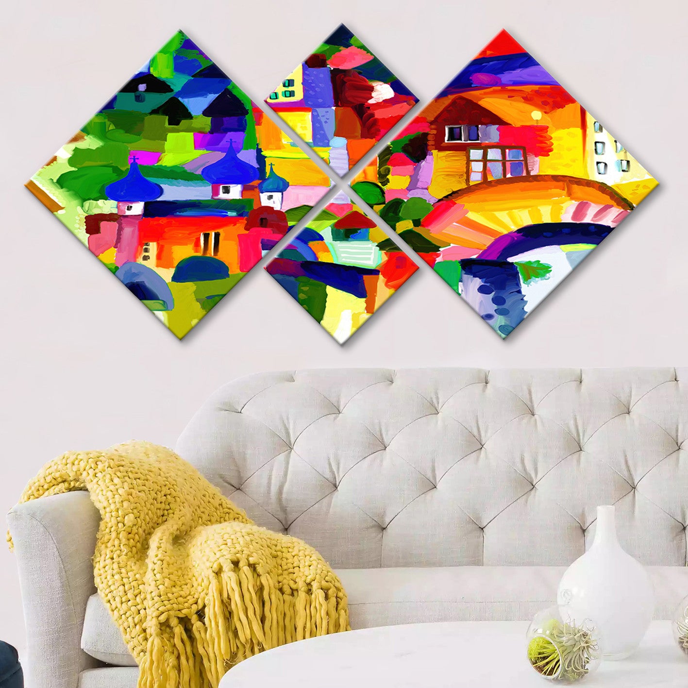 Conjunto Decorativo MDF Multicolor 4 Peças - Impressão UV Premium para Parede