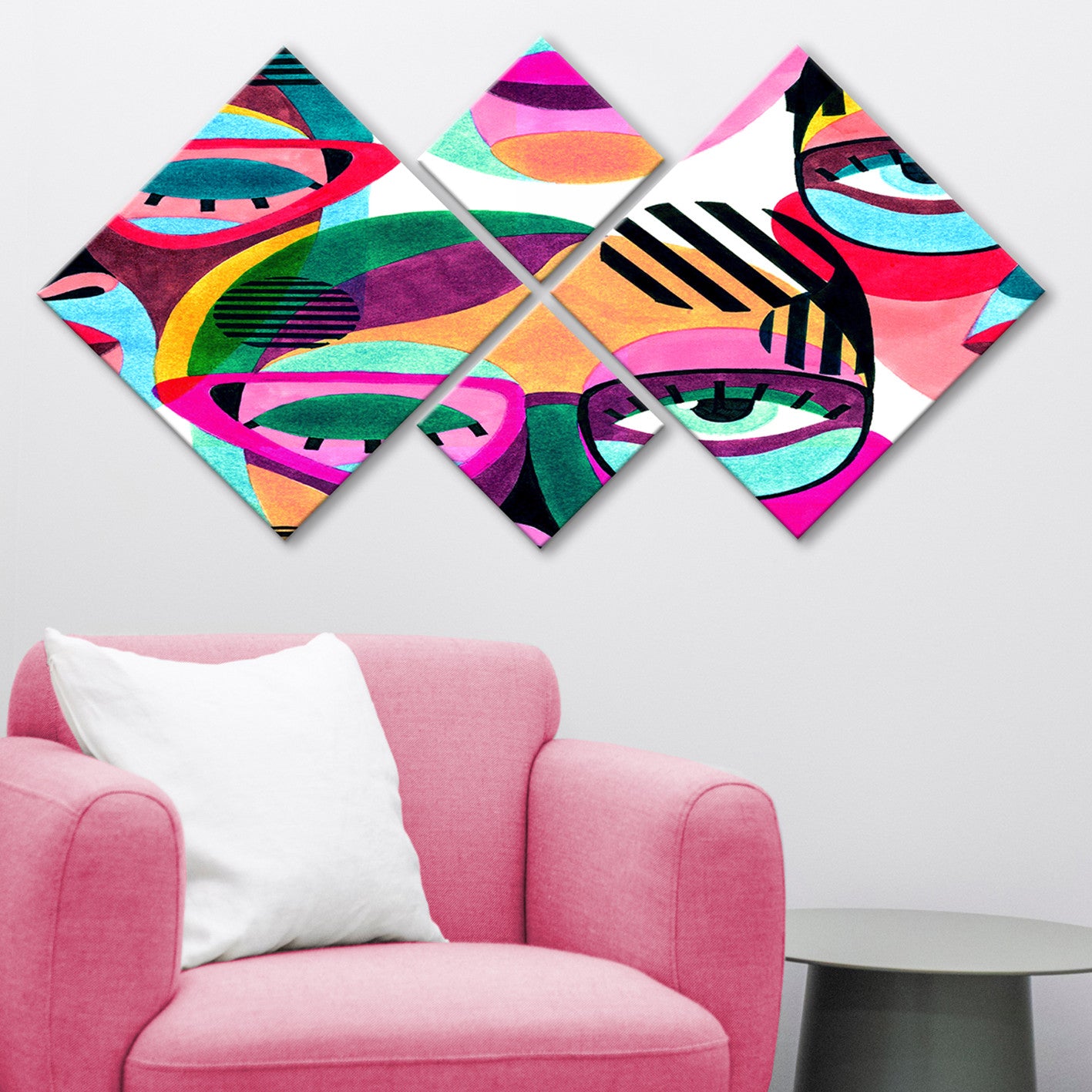 Conjunto Decorativo MDF Multicolor 4 Peças - Impressão UV Premium para Parede