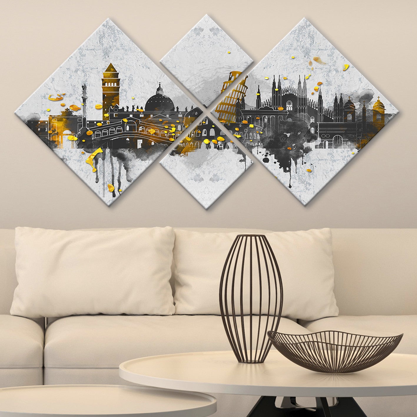 Conjunto Decorativo MDF Multicolor 4 Peças - Impressão UV Premium para Parede