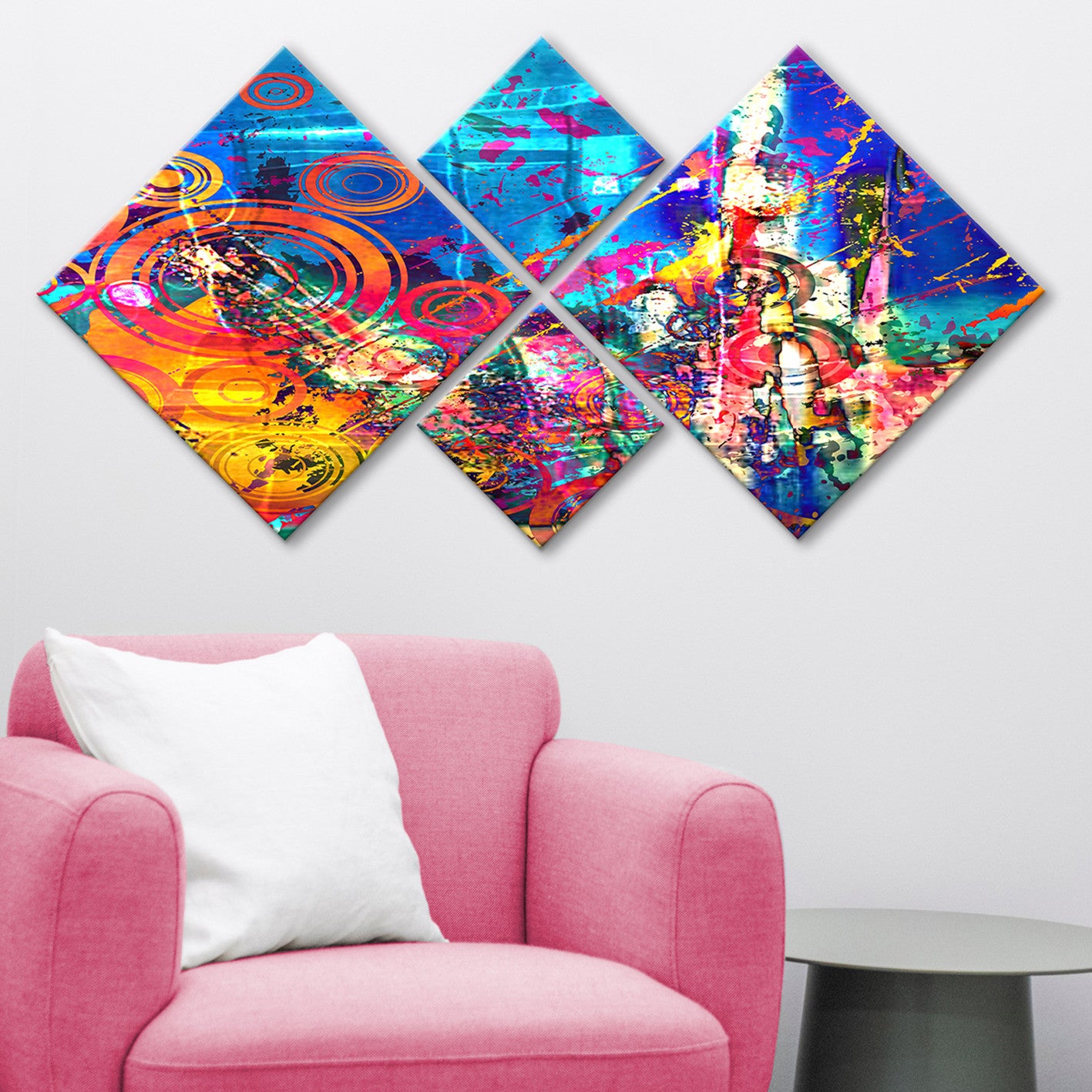 Conjunto Decorativo MDF Multicolor 4 Peças - Impressão UV Premium para Parede