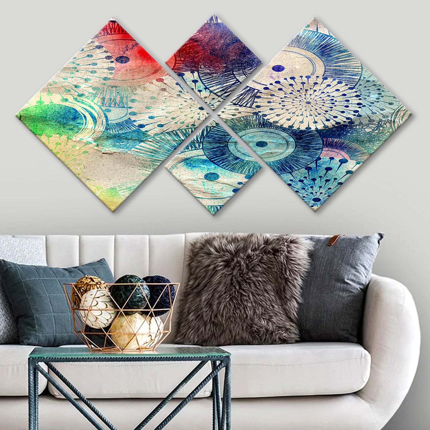 Conjunto Decorativo MDF Multicolor 4 Peças - Impressão UV Premium para Parede