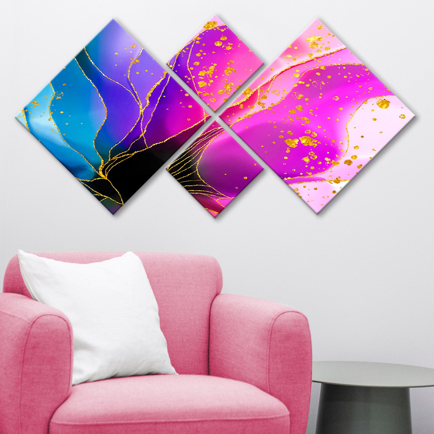 Conjunto Decorativo MDF Multicolor 4 Peças - Quadros Modernos para Parede 60x115cm