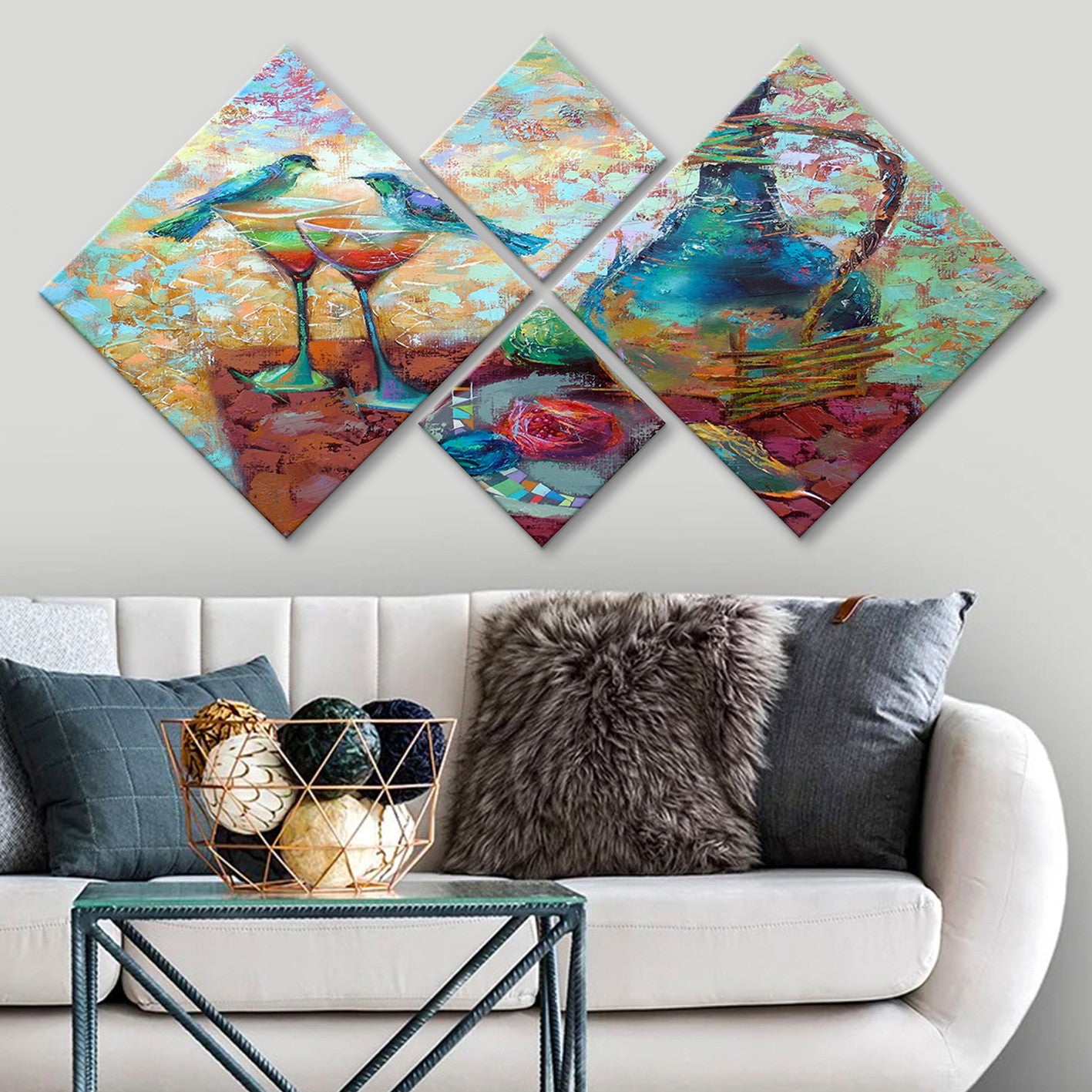 Conjunto Decorativo MDF Multicolor 4 Peças - Impressão UV Premium para Parede