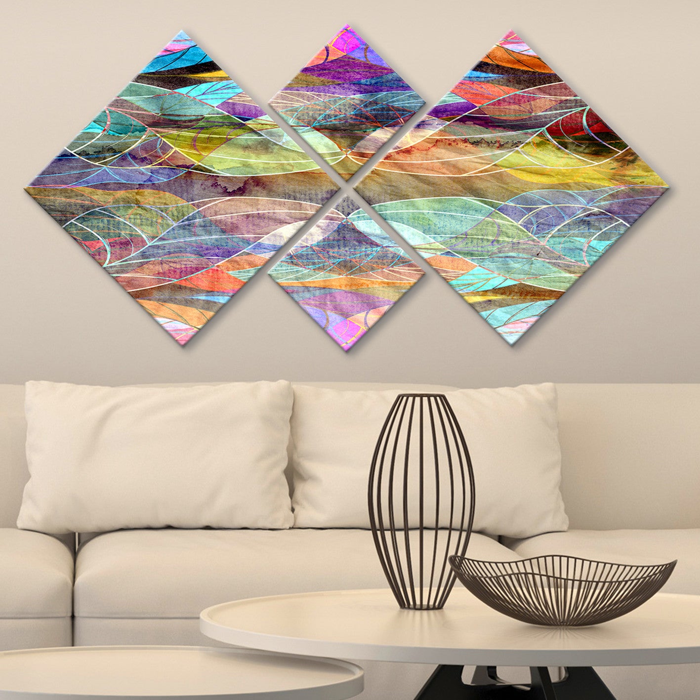 Conjunto Decorativo MDF Multicolor 4 Peças - Impressão UV Premium para Parede