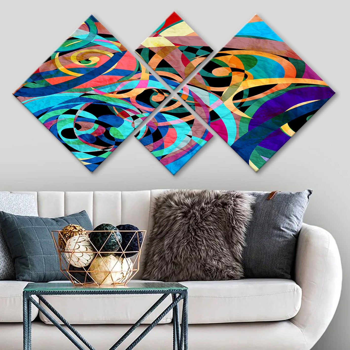 Conjunto Decorativo MDF Multicolor 4 Peças - Impressão UV Premium para Parede