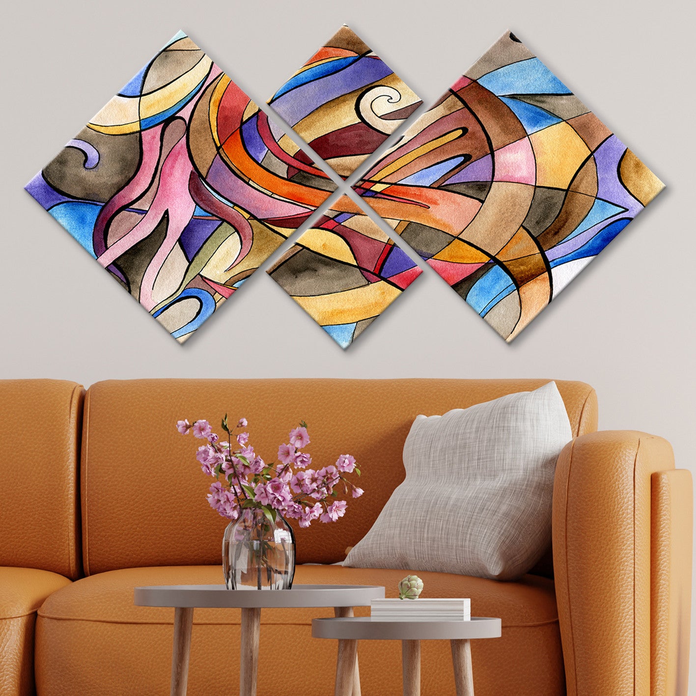 Conjunto Decorativo MDF Multicolor 4 Peças - Impressão UV Premium para Parede