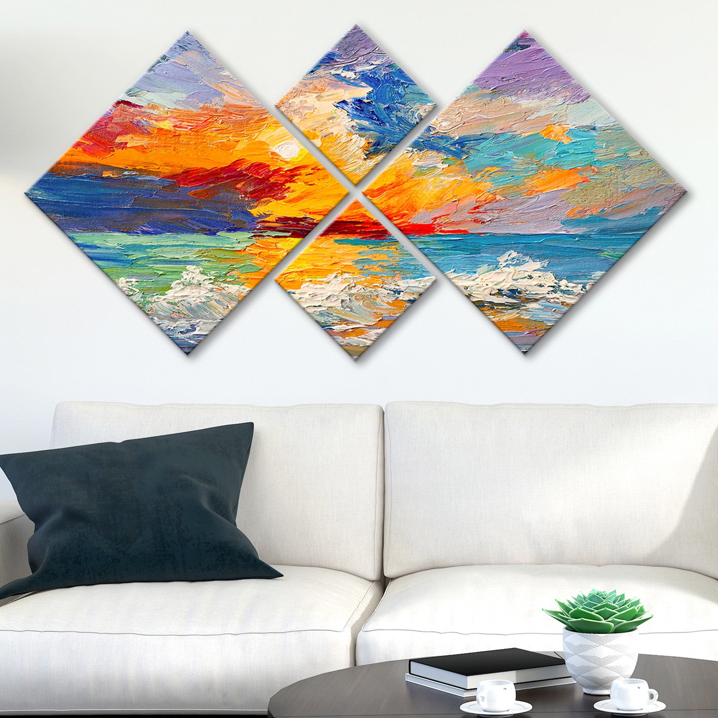 Conjunto Decorativo MDF Multicolor 4 Peças - Quadros Modernos para Parede 60x115cm