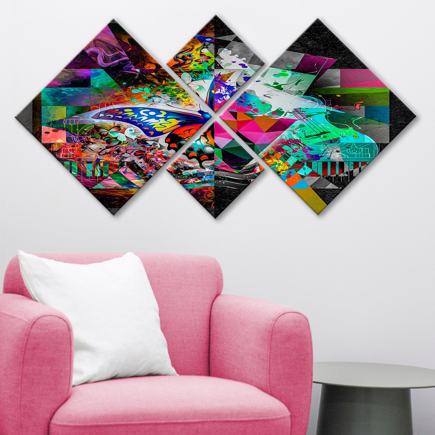 Conjunto Decorativo MDF Multicolor 4 Peças - Impressão UV Premium para Parede