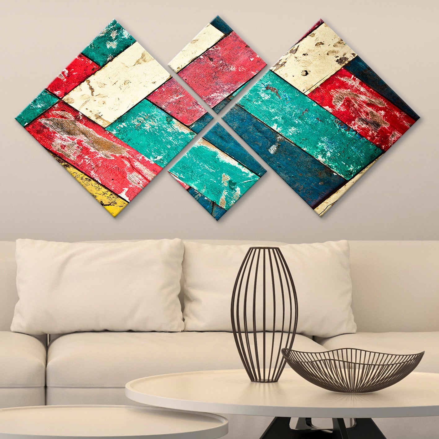 Conjunto Decorativo MDF Multicolor 4 Peças - Impressão UV Premium para Parede
