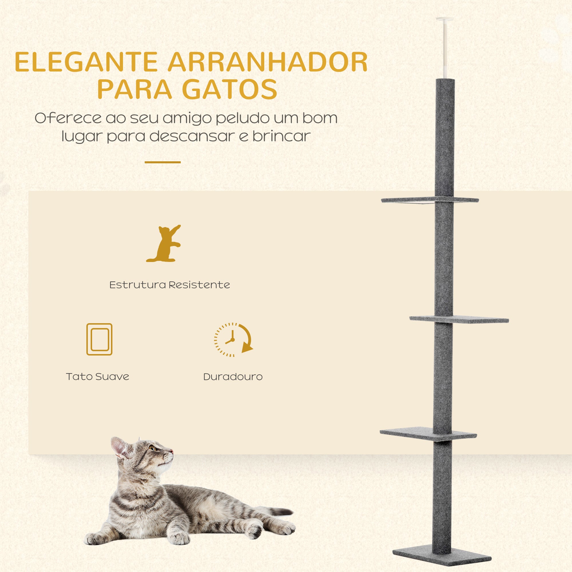 Arranhador para Gatos Chão ao Teto 43x27x228-260 cm Cinzento