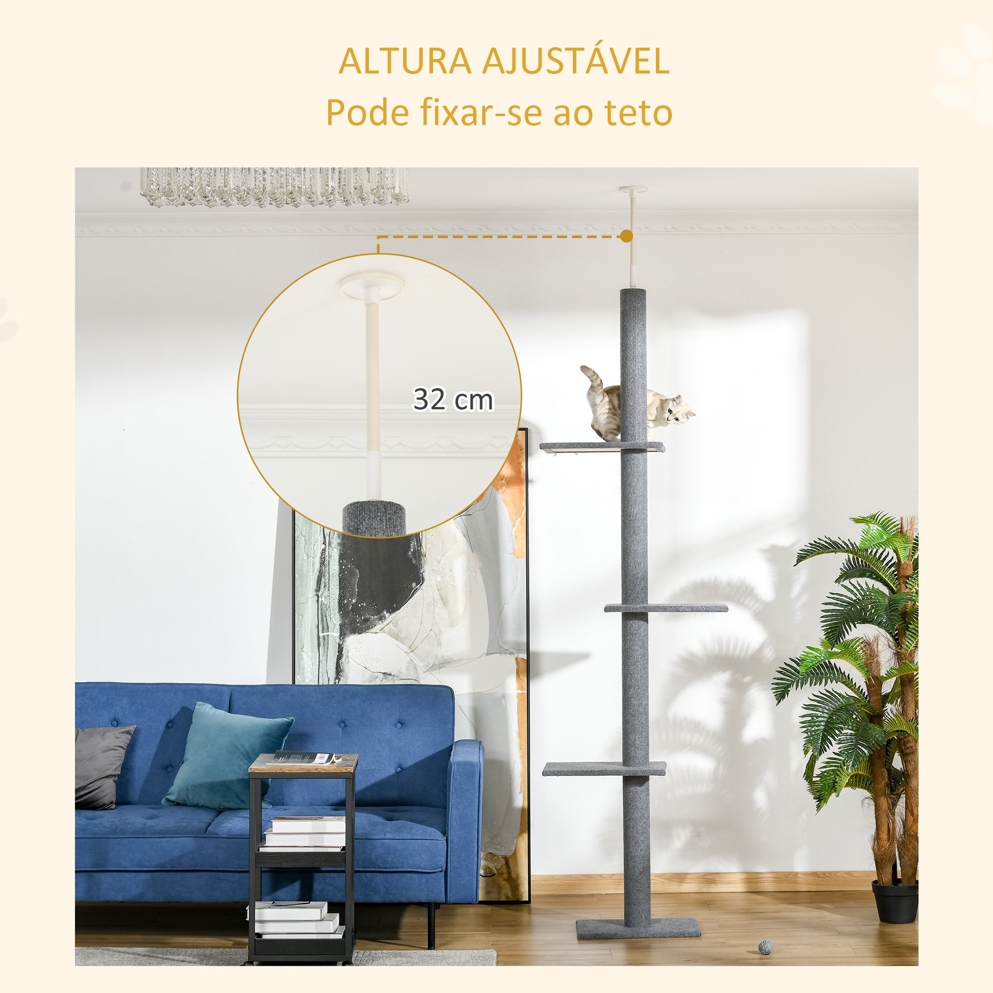 Arranhador para Gatos Chão ao Teto 43x27x228-260 cm Cinzento