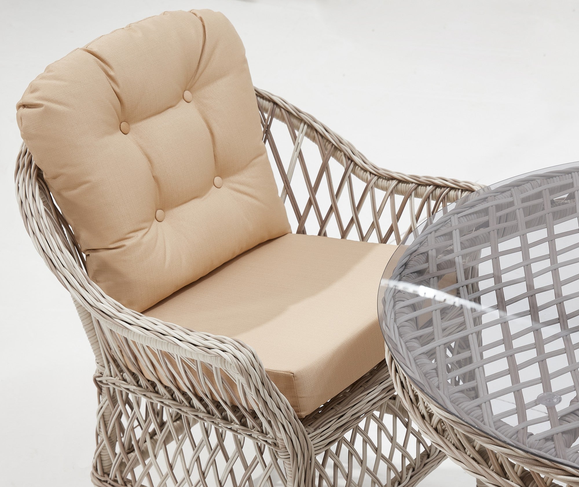 Conjunto de Jardim Luxuoso em Rattan Sintético Creme - Mesa 180cm + 6 Cadeiras com Revestimento Resistente à Água