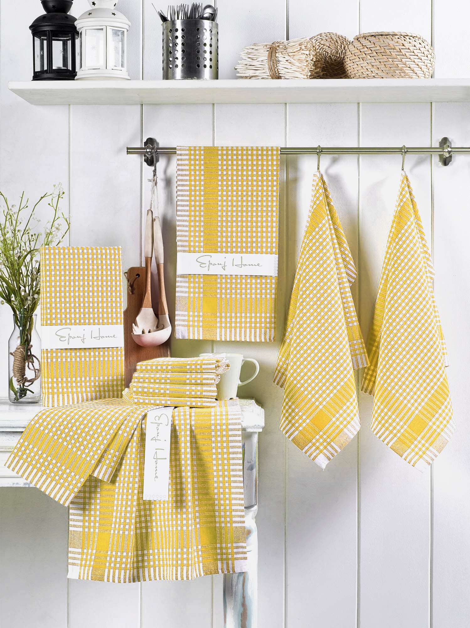 Conjunto de toalhas de rosto (10 peças)-Pötikareli-Amarelo