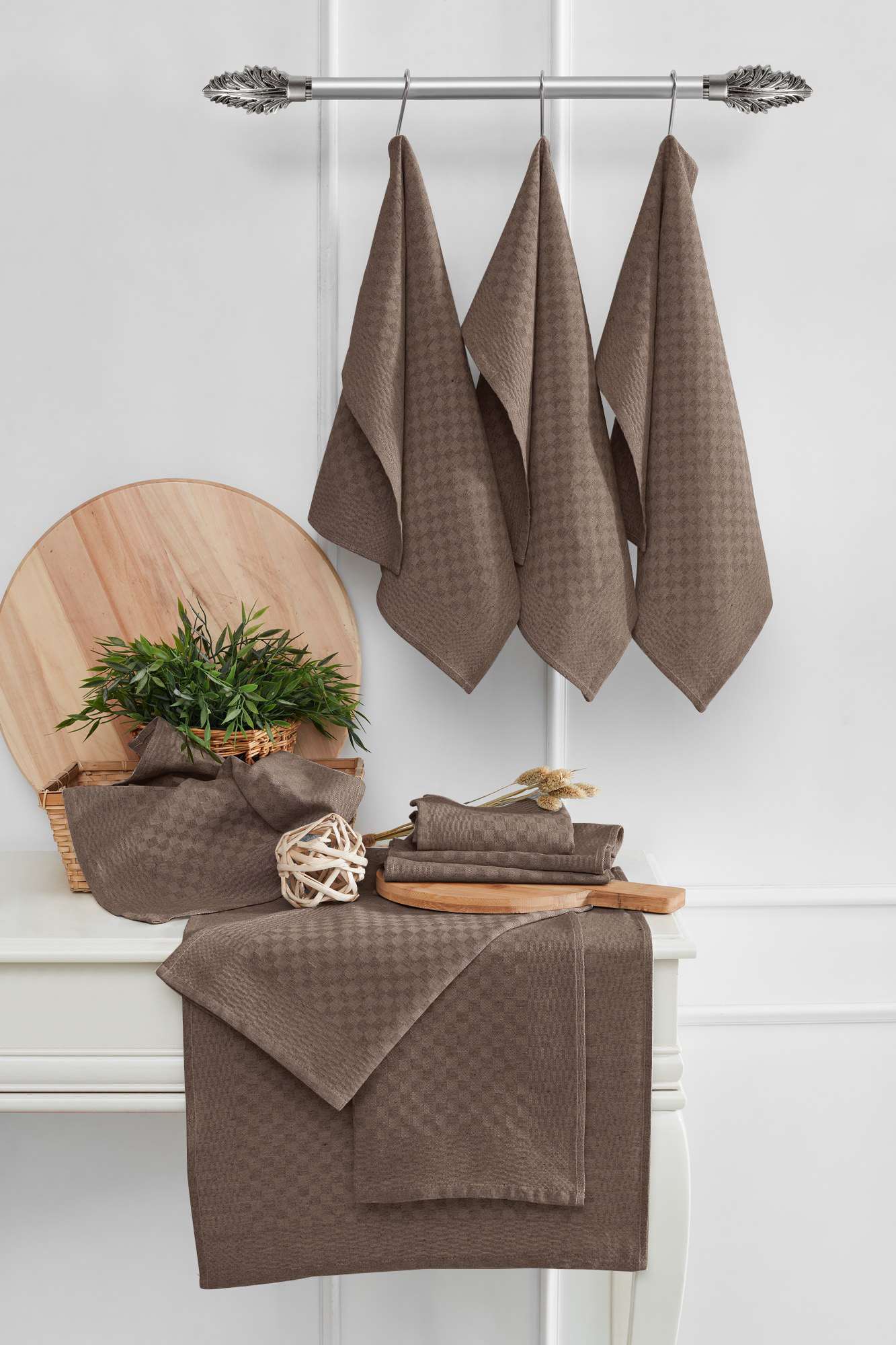 Conjunto de Toalhas de Cozinha – 40 x 60 cm – Marrom – Algodão