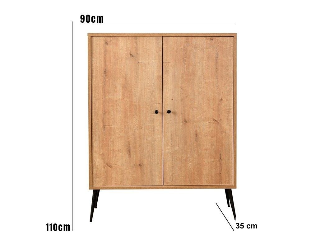 Aparador elegante com pernas de metal, carvalho e preto, 90 x 110 x 35 cm | Painel de partículas 100% revestido de melamina | Perfeito para salas de estar e jantar modernas