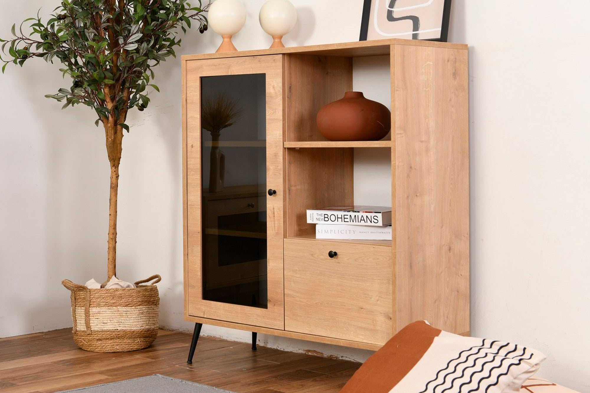 Armário multifuncional elegante, carvalho e preto, 90 x 41 x 110 cm | Painel de partículas 100% revestido em melamina, pernas de metal (15 cm) | Ideal para armazenamento em casa e no escritório