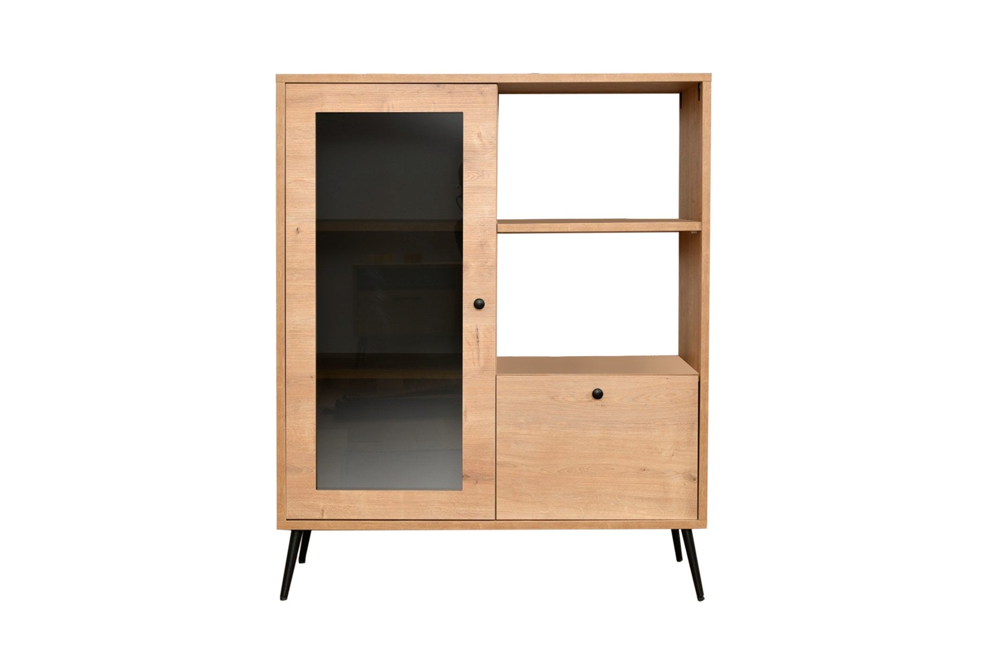 Armário multifuncional elegante, carvalho e preto, 90 x 41 x 110 cm | Painel de partículas 100% revestido em melamina, pernas de metal (15 cm) | Ideal para armazenamento em casa e no escritório