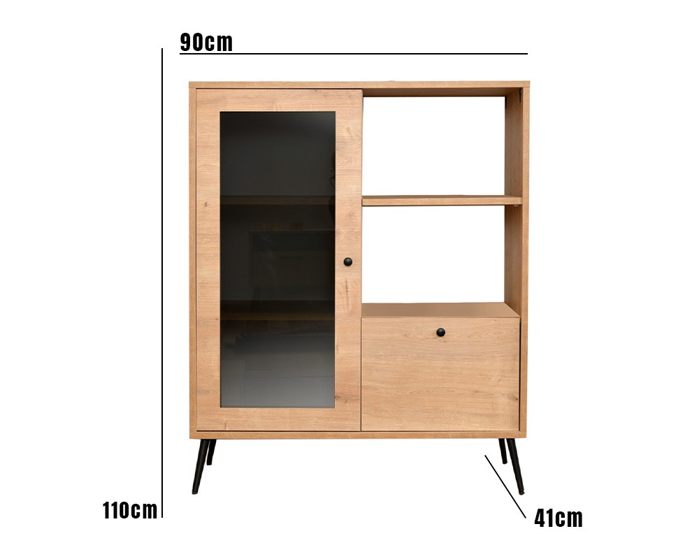 Armário multifuncional elegante, carvalho e preto, 90 x 41 x 110 cm | Painel de partículas 100% revestido em melamina, pernas de metal (15 cm) | Ideal para armazenamento em casa e no escritório