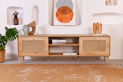 Suporte de TV elegante em carvalho, 180 x 55 x 41 cm | Painel de partículas 100% revestido em melamina e pés em madeira de carpa | Design moderno para salas de estar e espaços de entretenimento