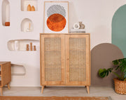 Aparador elegante de carvalho, 100% madeira de carpa, 90 x 40 x 110 cm | Pernas robustas de carpa | Perfeito para salas de estar e jantar modernas