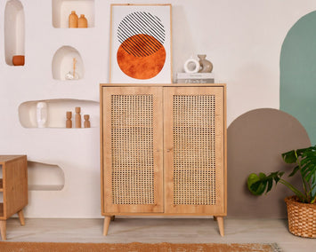 Aparador elegante de carvalho, 100% madeira de carpa, 90 x 40 x 110 cm | Pernas robustas de carpa | Perfeito para salas de estar e jantar modernas