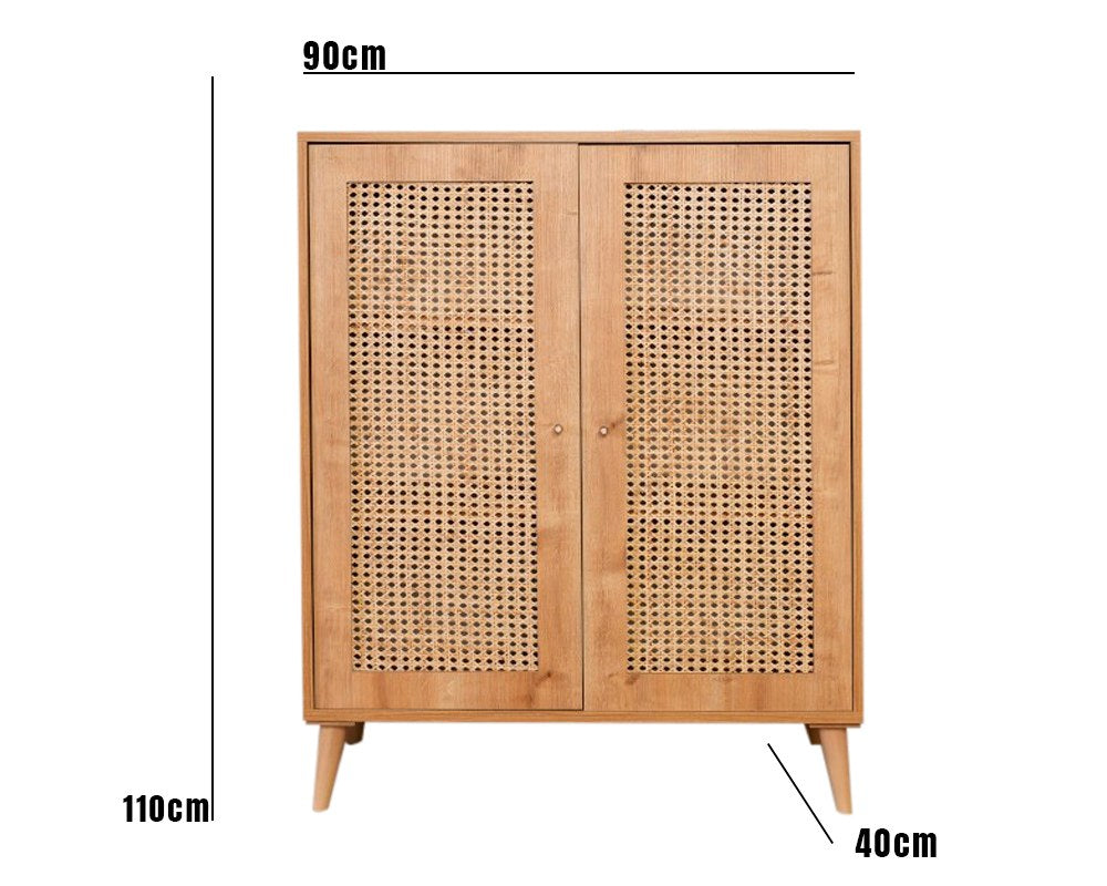 Aparador elegante de carvalho, 100% madeira de carpa, 90 x 40 x 110 cm | Pernas robustas de carpa | Perfeito para salas de estar e jantar modernas