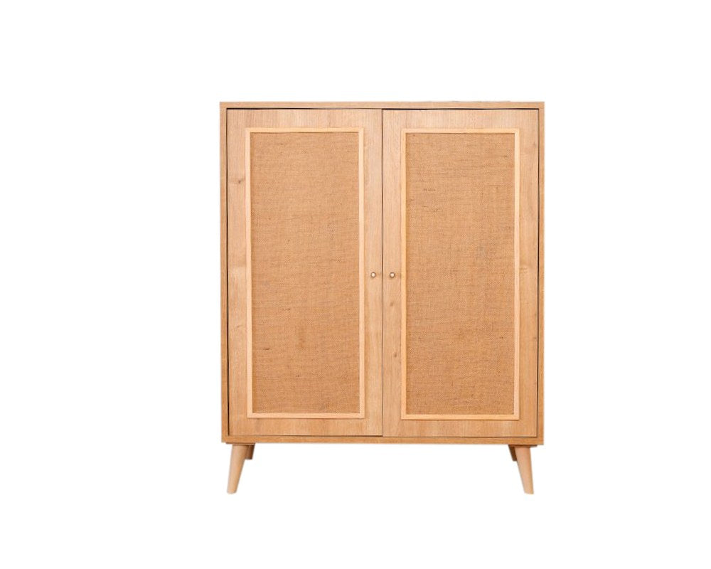 Aparador elegante de carvalho, 100% madeira de carpa, tecido de juta, 40 x 90 x 110 cm | Pernas robustas de carpa | Perfeito para salas de estar e salas de jantar modernas