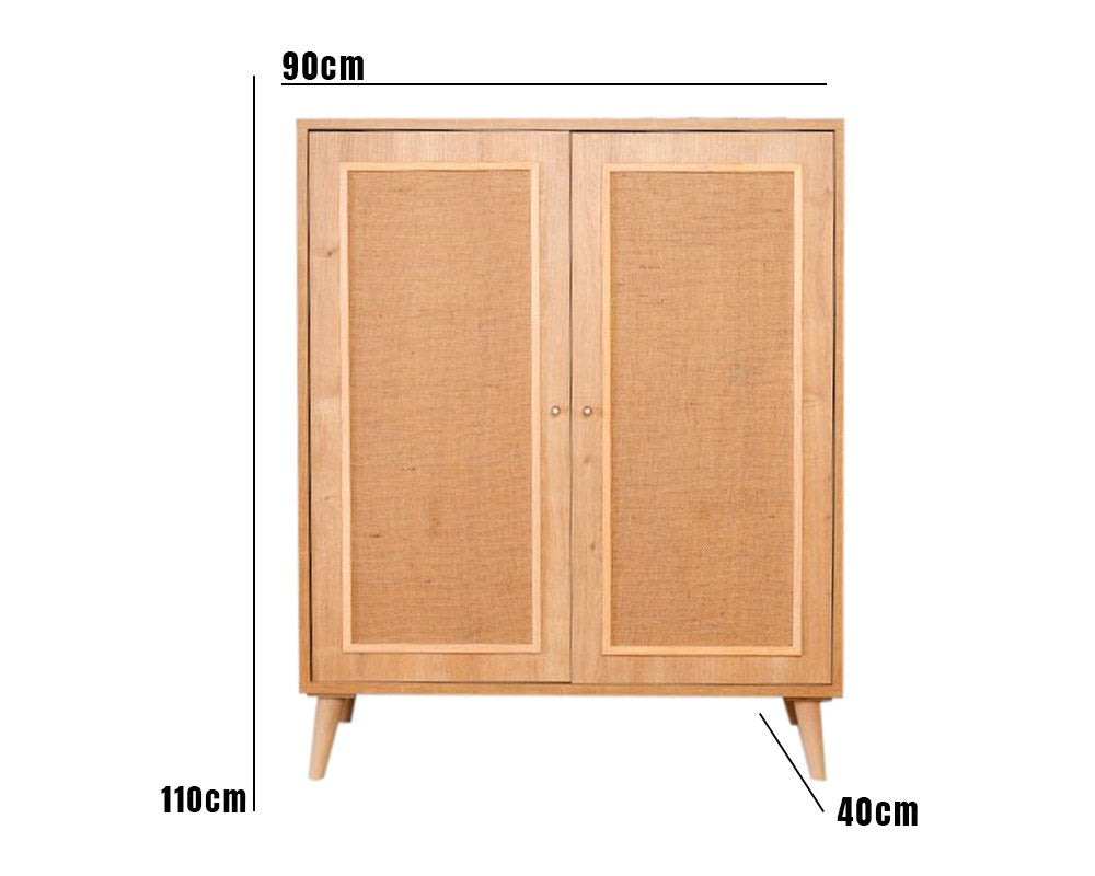 Aparador elegante de carvalho, 100% madeira de carpa, tecido de juta, 40 x 90 x 110 cm | Pernas robustas de carpa | Perfeito para salas de estar e salas de jantar modernas