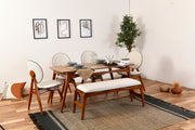 Elegante conjunto de mesa e cadeiras de 6 peças, nogueira e creme, 100% madeira de carpa, 18 mm de espessura | Mesa espaçosa de 78 x 160 cm, cadeiras e banco confortáveis | Perfeito para jantar e reuniões
