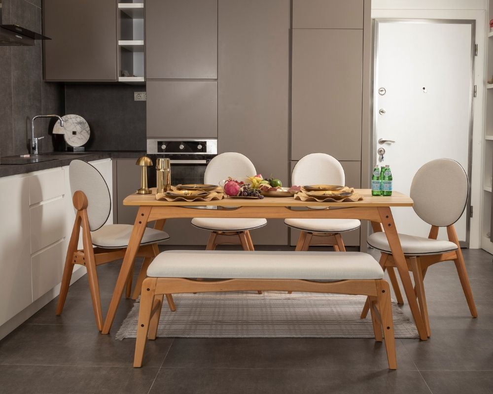 Conjunto de mesa e cadeiras (6 peças)-Touch-Carvalho
Bege