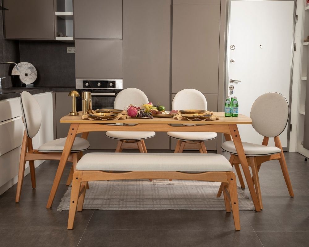 Conjunto de mesa e cadeiras (6 peças)-Touch-Carvalho
Bege
