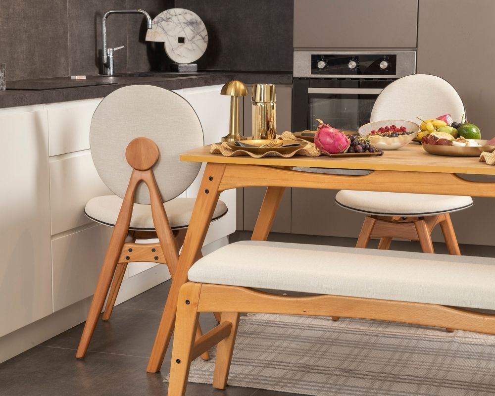 Conjunto de mesa e cadeiras (6 peças)-Touch-Carvalho
Bege