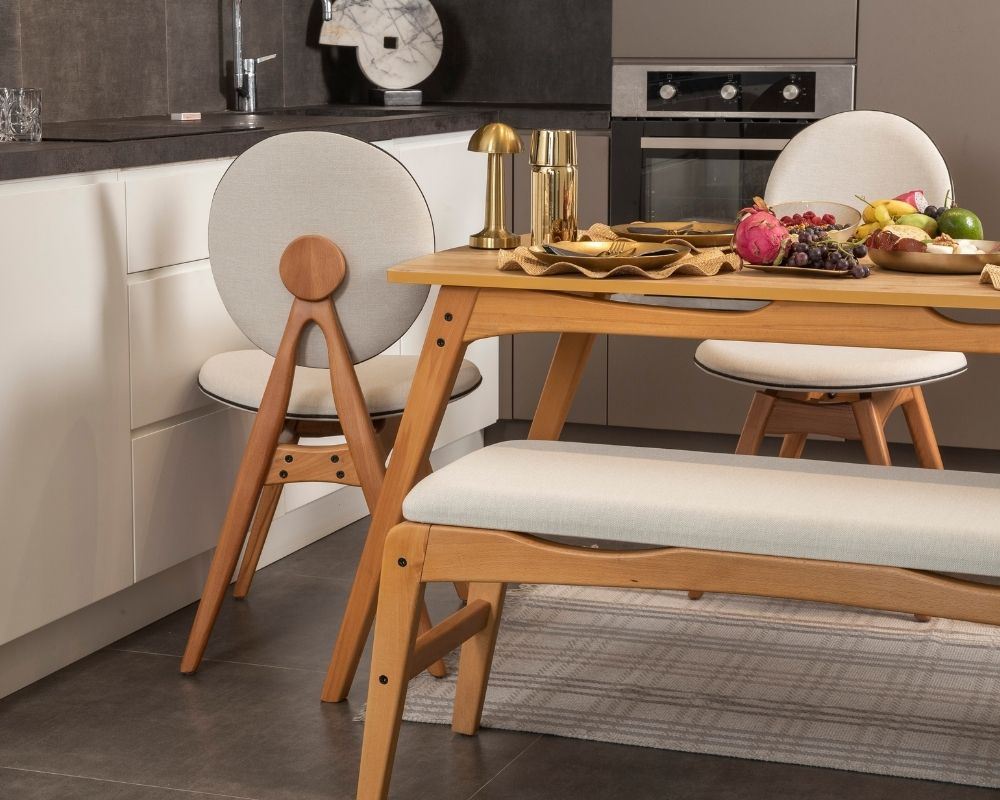 Conjunto de mesa e cadeiras (6 peças)-Touch-Carvalho
Bege