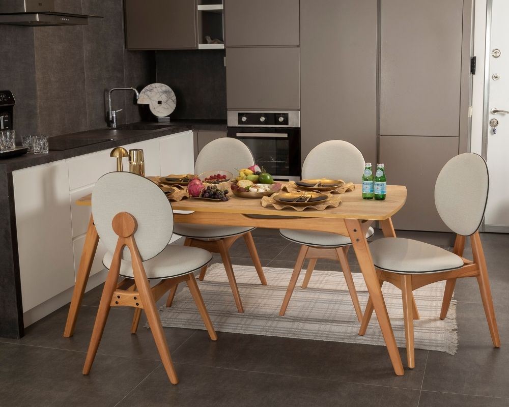 Conjunto de mesa e cadeiras (5 peças)-Touch-Carvalho
Bege