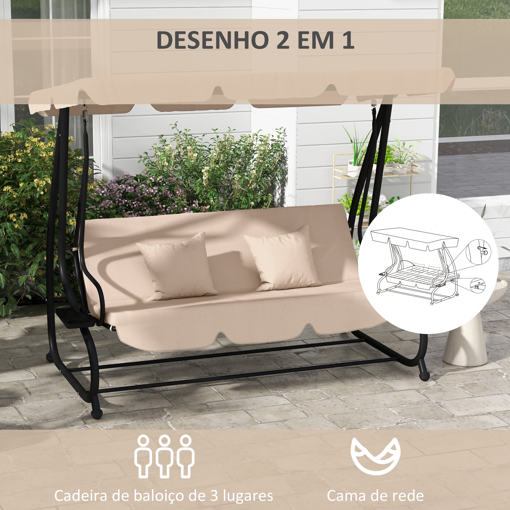 Banco Baloiço de Jardim Bege 200x120x164 cm