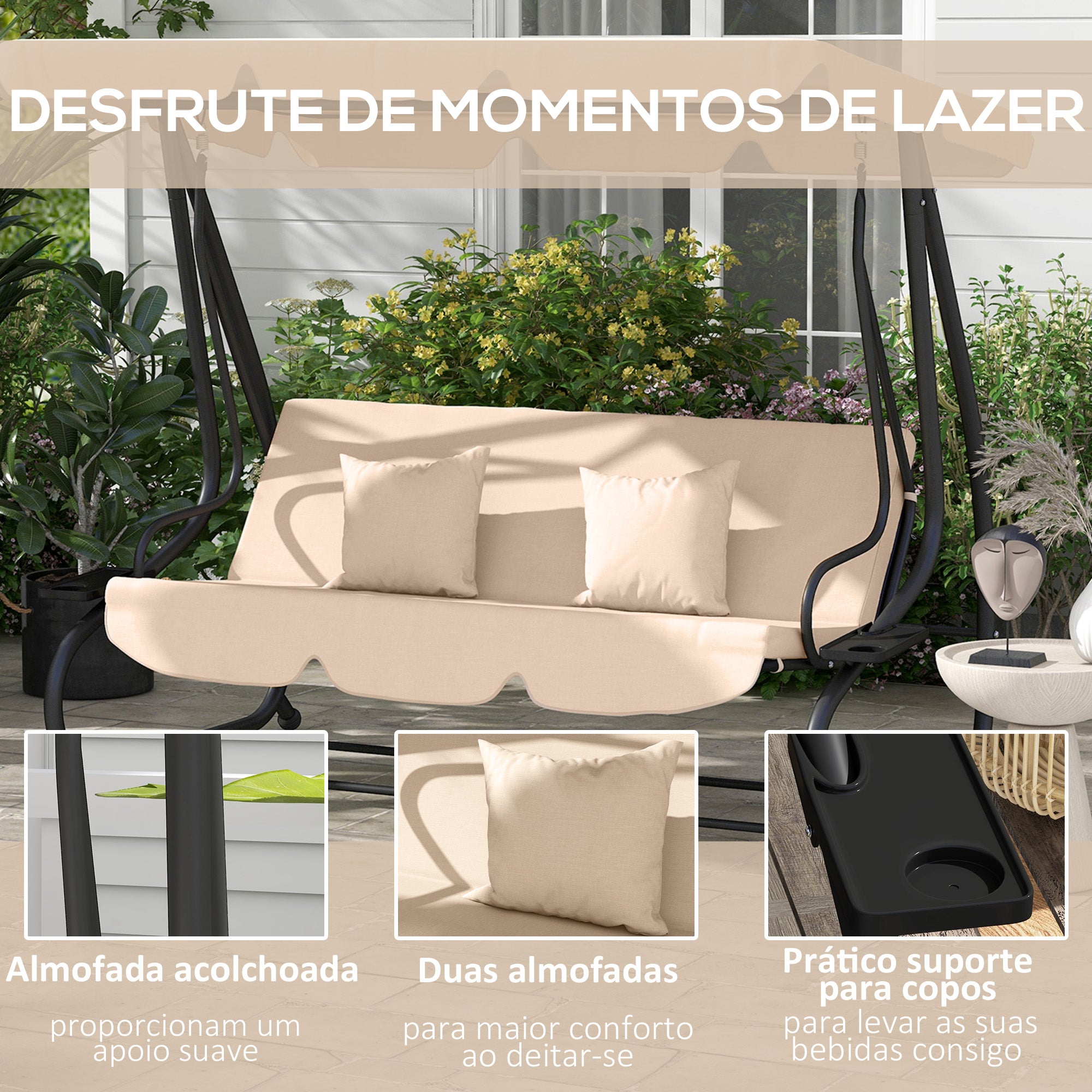 Banco Baloiço de Jardim Bege 200x120x164 cm
